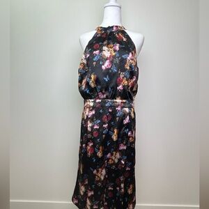 Voodoo Vixen NWT Liana Black Satin Halter Dress |Floral Butterfly Print | Size L